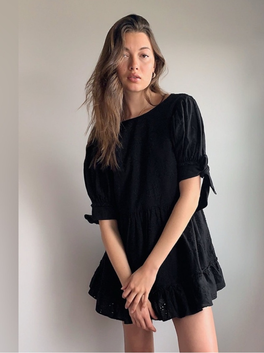 Aritzia Sunday Best Oregold Mini Dress | Black Eyelet | XS